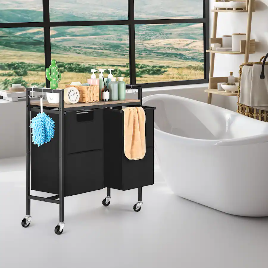 Obby Frame Oumilen 2 Bag Rolling Laundry Sorter Cart with 6 Flat Hooks – Matte ...