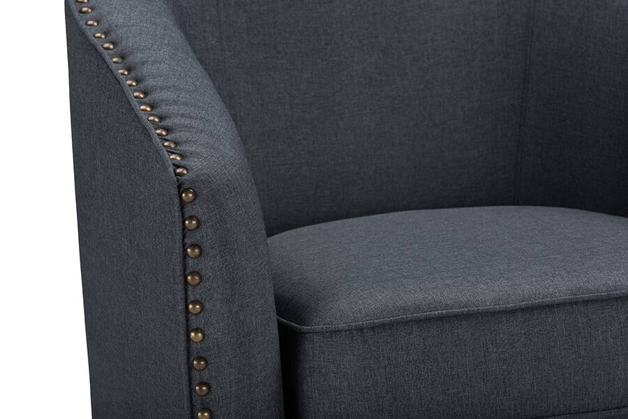 Left. Baxton Studio - Porter Modern and Contemporary Classic Retro Fabric Upholstered Swivel Tub Chair - Grey.