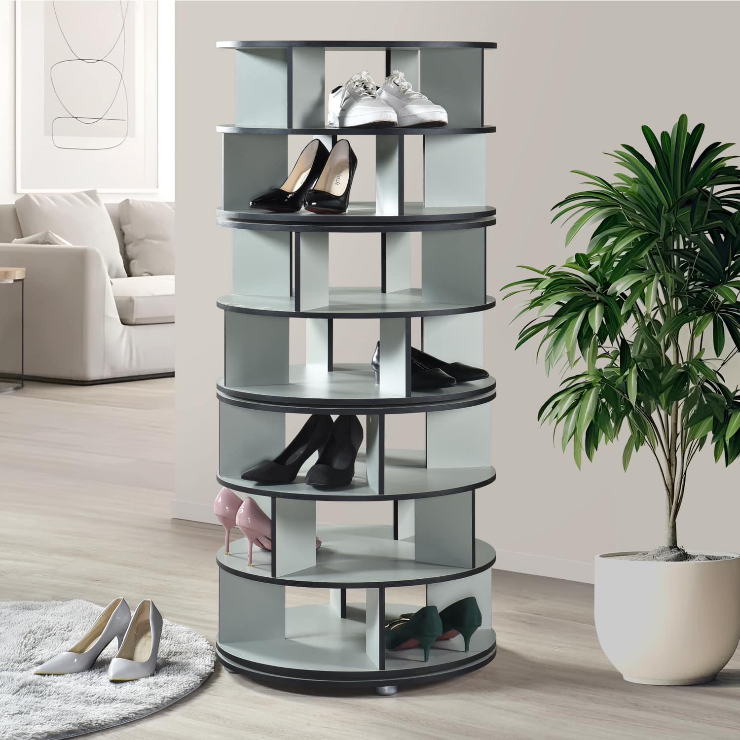 Front. Kings Brand Furniture - Kings Brand Furniture 7-Tier Rotating Shoe Rack, 360° Revolving Lazy Susan Spinning Shoe Rack Tower Storage Organizer - Green.