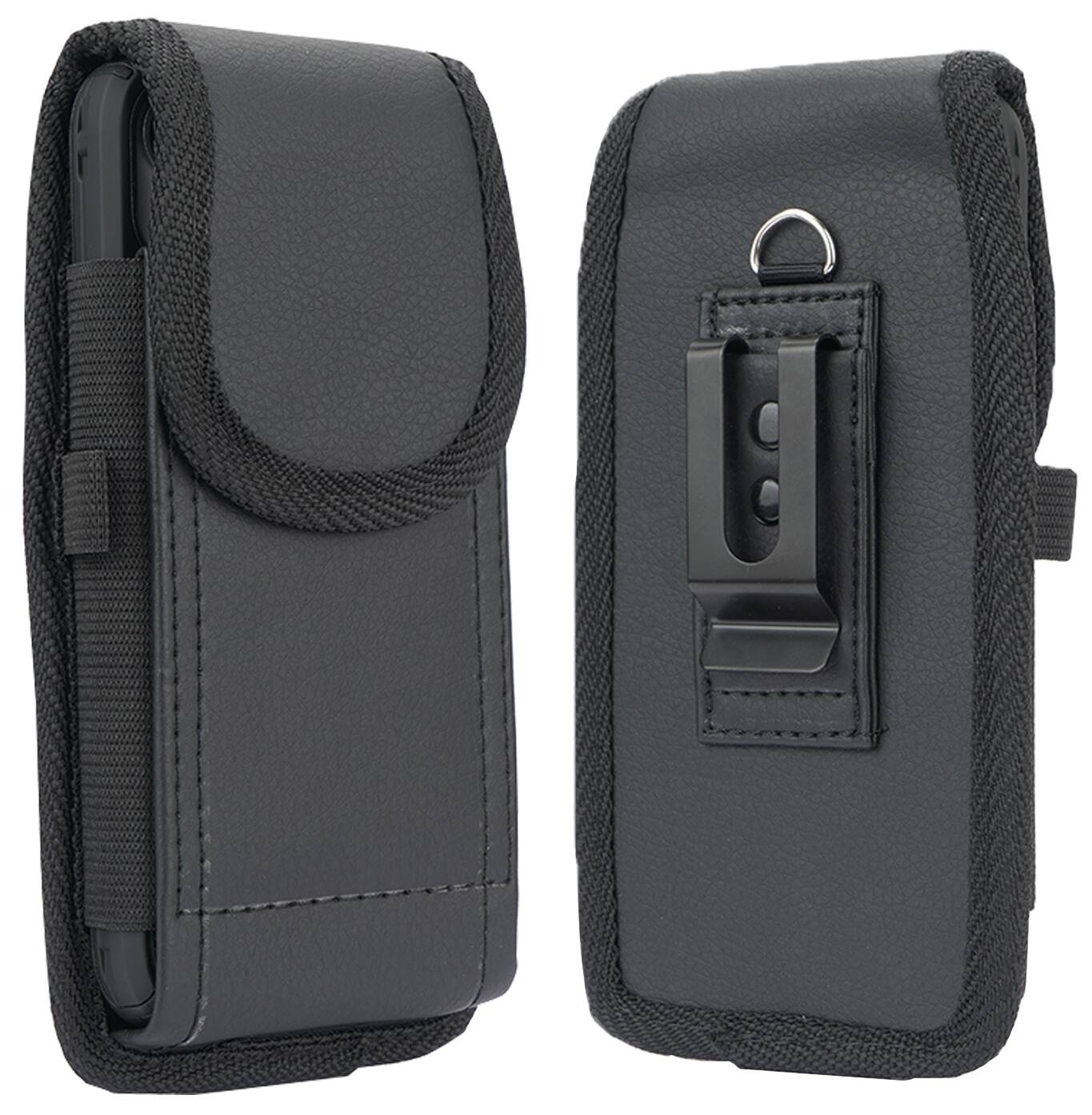 Alt View 5. Nakedcellphone - Case for Omnipod 5 Receiver/Controller - Vegan Leather Holster with Metal Clip and Belt Harness - Black.