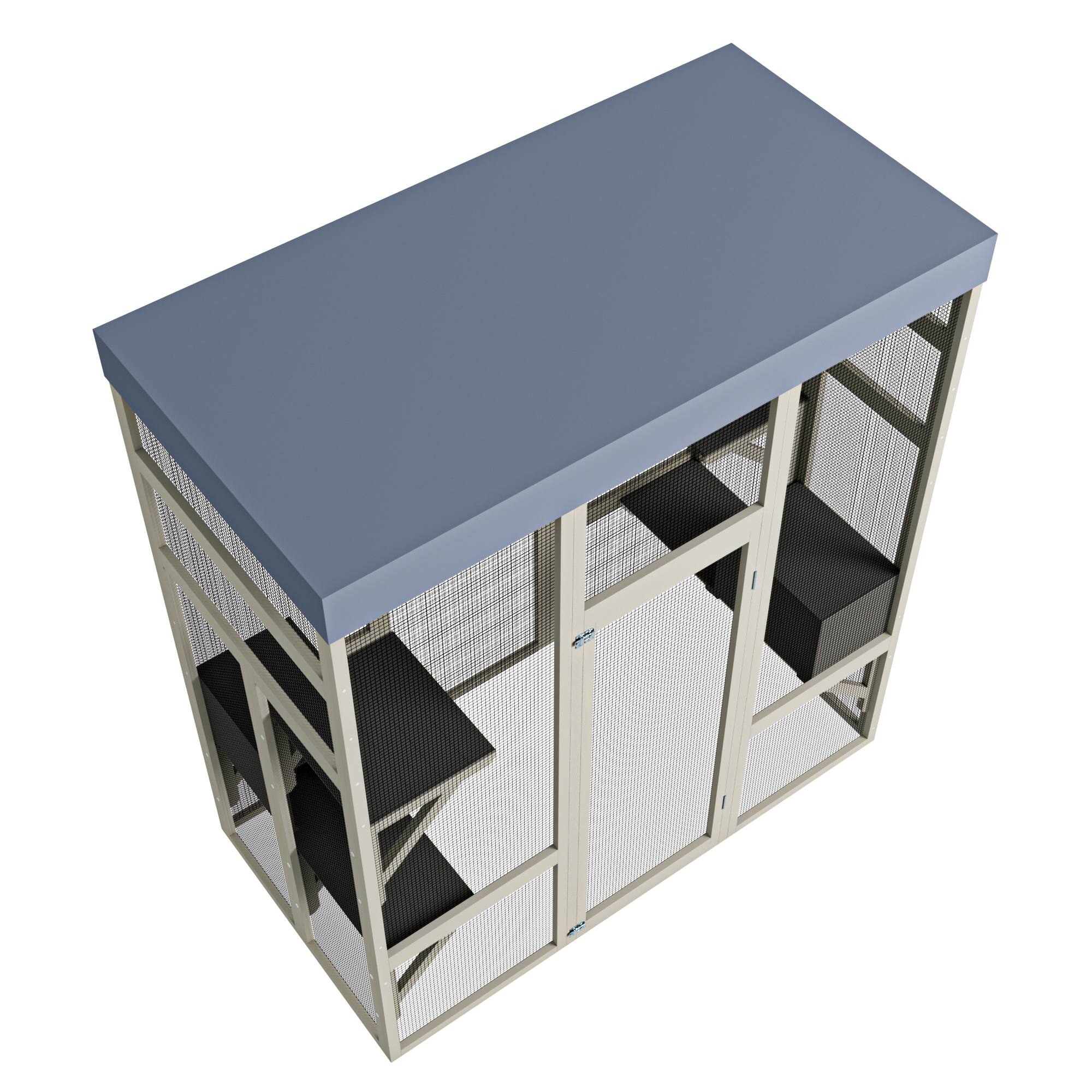 Alt View 6. Siljoy - Gray Wooden Catio with Waterproof Roof, 2 Napping Boxes & Platforms, Outdoor Cat House.