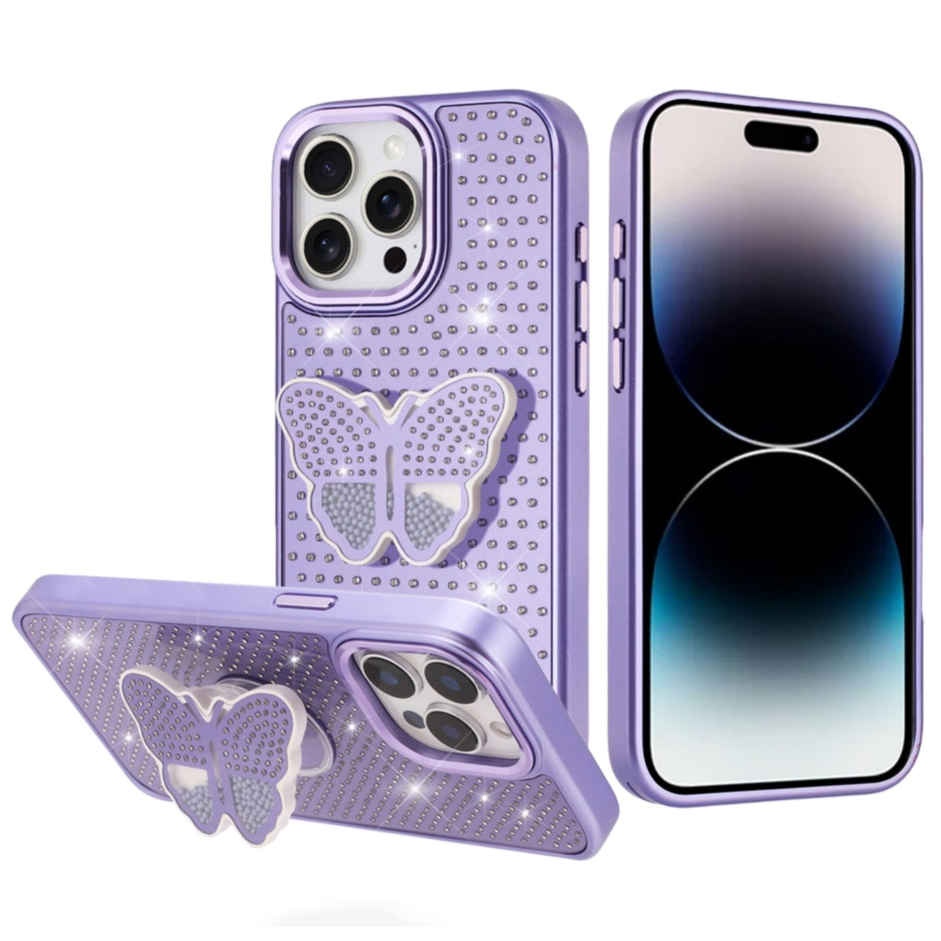 Kitcheniva - Butterfly Crystal Grip Stand Case For iPhone 14 Pro Max - Purple