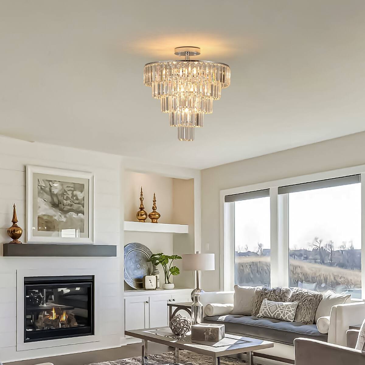 Loheer Large Modern Chrome Crystal Chandelier, Five Tier K Nine Crystal ...