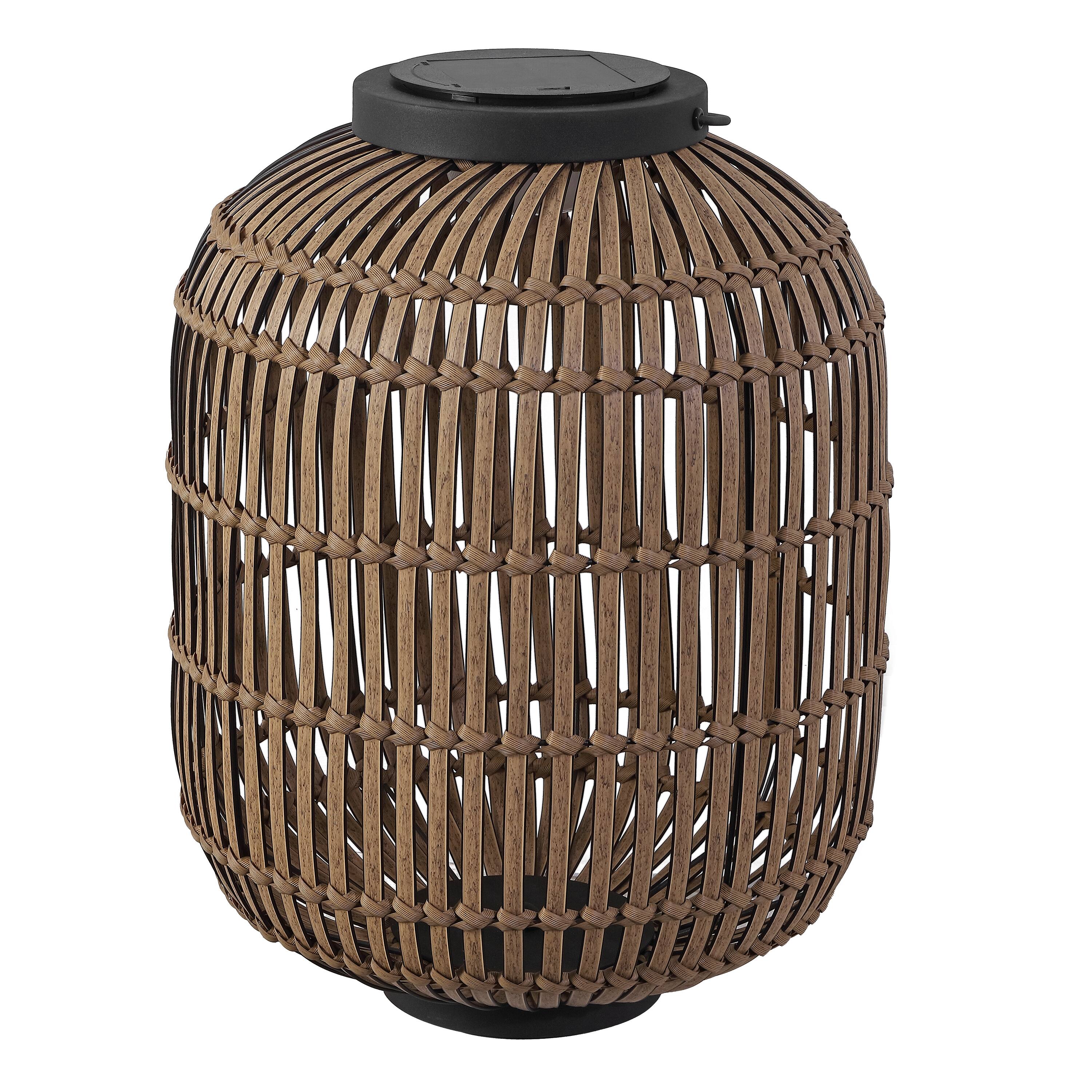 Alt View 6. Jonathan Y - Nara 20.5" Modern Global Faux Rattan Integrated Indoor/Outdoor LED Solar Powered Lantern, Dark Brown/Black - Dark Brown/Black.