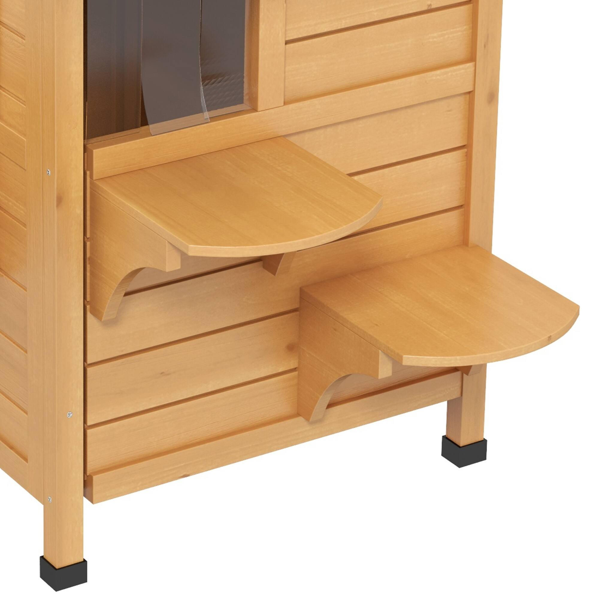 Alt View 5. Pawhut - 2-story Cat House Outdoor, Weatherproof Wooden, for Feral Cats, Escape Door, Openable Roof, Jumping Platforms.