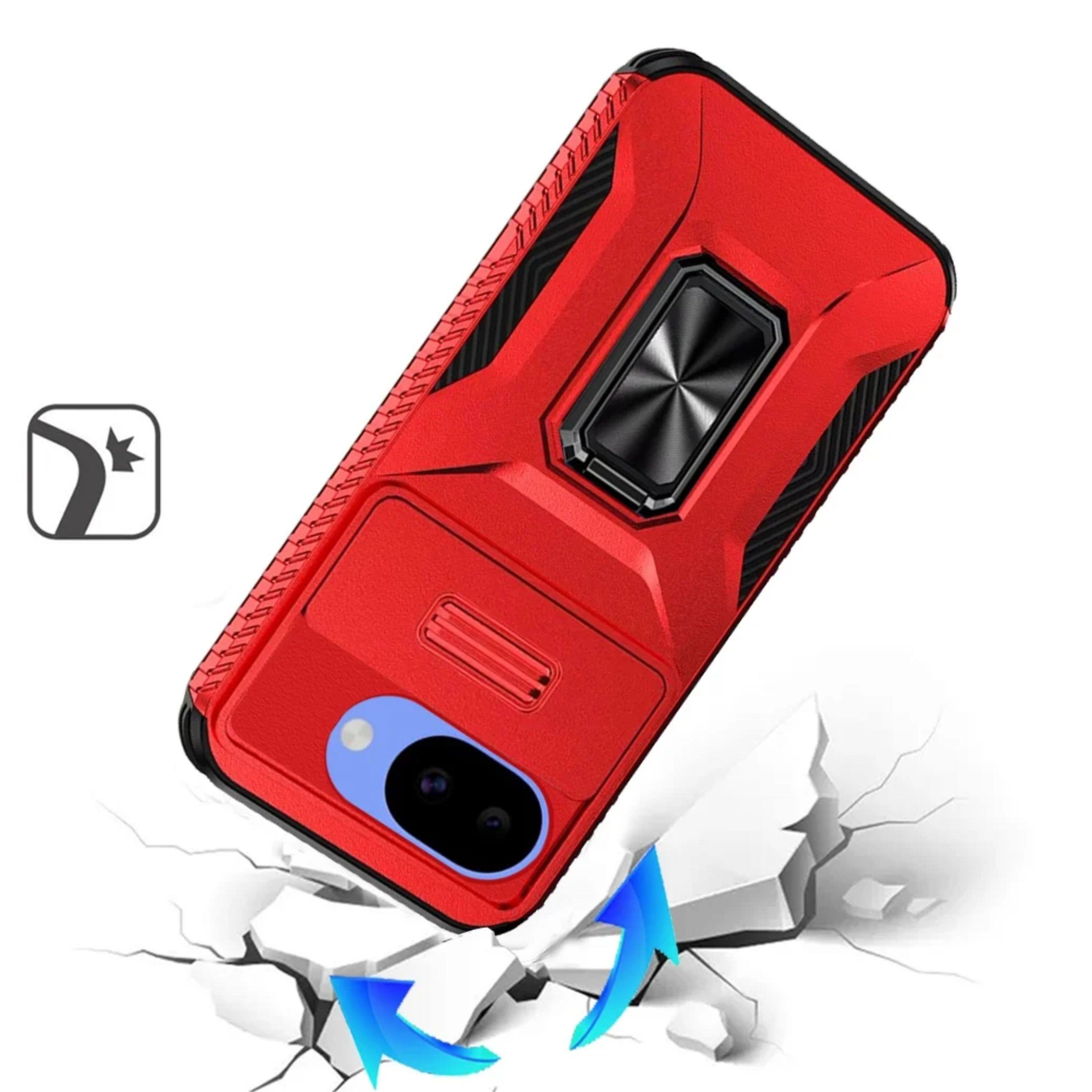 Left. Kitcheniva - Full Coverage Metal Stand Lens Cover Phone Case With Tempered Glass For Google Pixel 10a Red - Red.