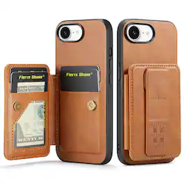 Dteck - for Apple iPhone 17e / 16e Wallet Case,Vintage PU Leather Shockproof Cover with RFID Flip Card Holder & Finger Clip - Brown