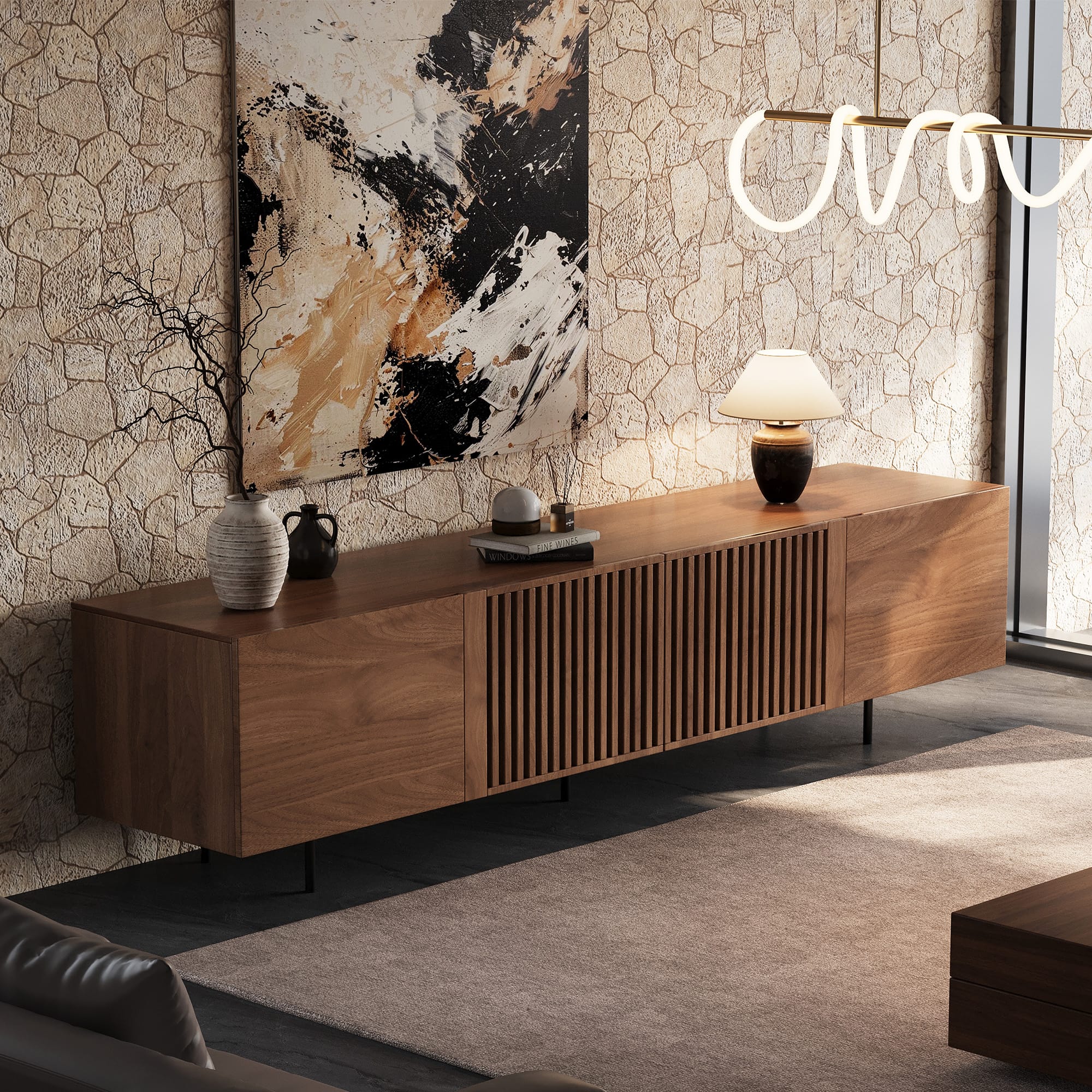 luck idea - 70.87" TV Stand, Suitable for TVs up to 70 inches - Walnut color