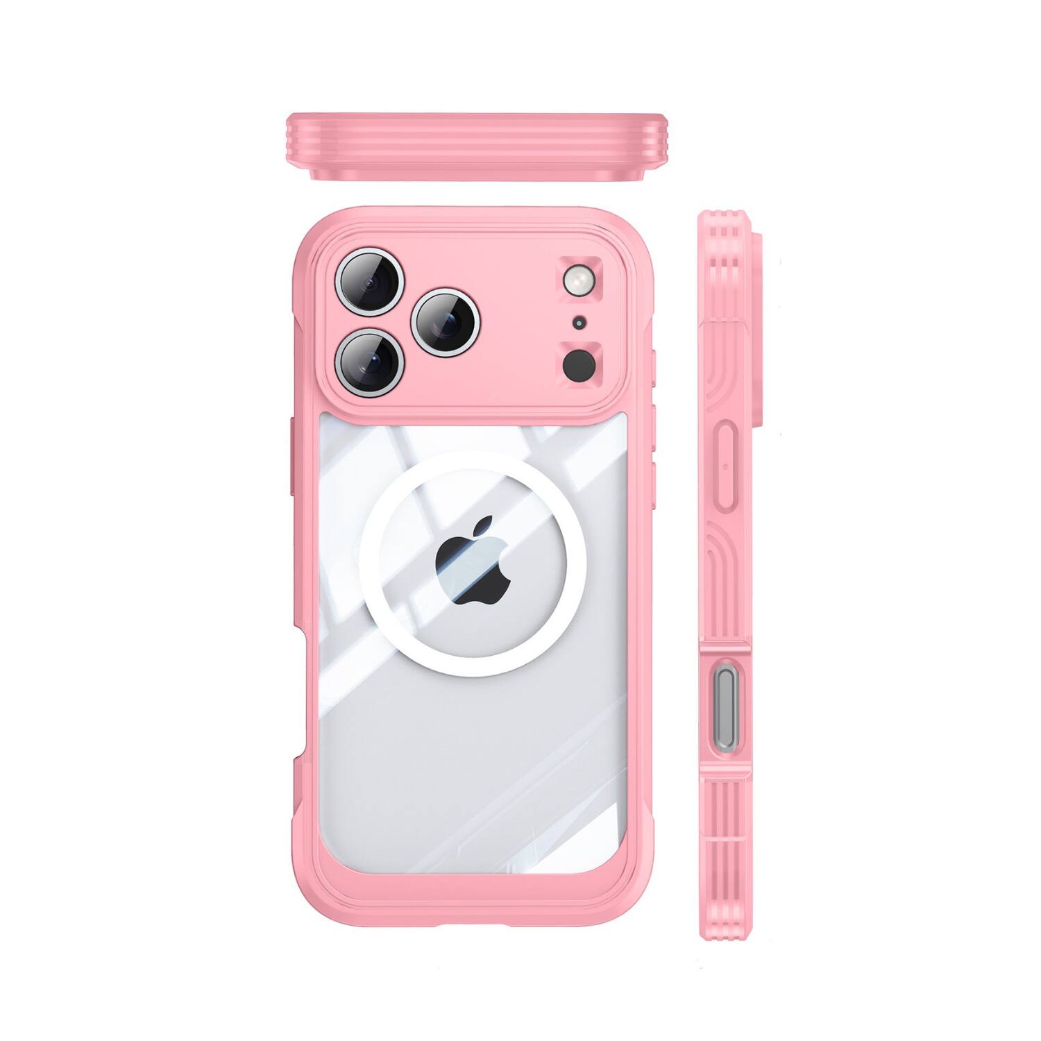 Left. Stock Preferred - iPhone 17 Pro Full Body Clear MagSafe Case with Built-in Screen Protector Pink - Pink.