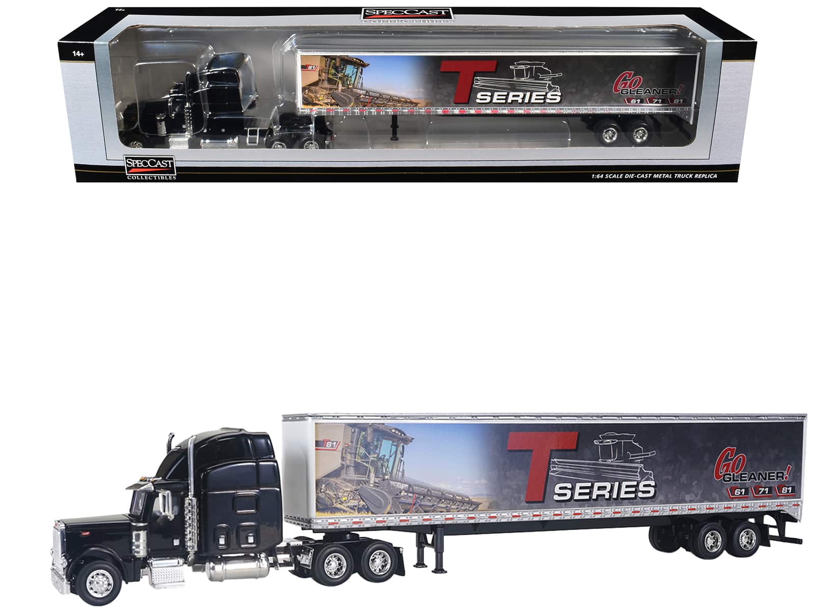 SpecCast Collectibles - Peterbilt 379 Sleeper Cab Black with Trailer "Gleaner T Series" 1/64 Diecast Model by SpecCast