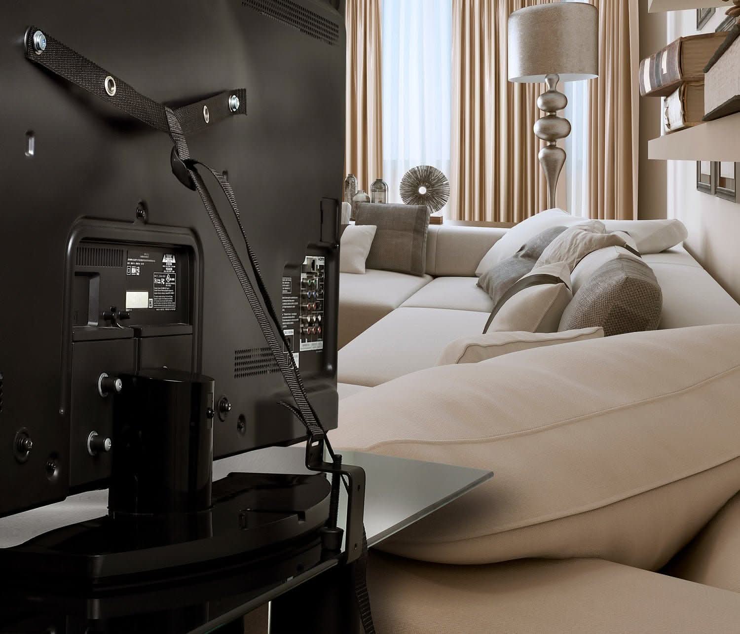 Alt View 5. Mount-It! - Anti‑Tip Prevention TV Safety Straps with Adjustable Length, Heavy‑Duty Metal Clamp & Included Hardware - Black.