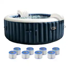 Intex - PureSpa Plus Inflatable Bubble Jet Hot Tub & Replacement Filters (8 Pack) - Blue