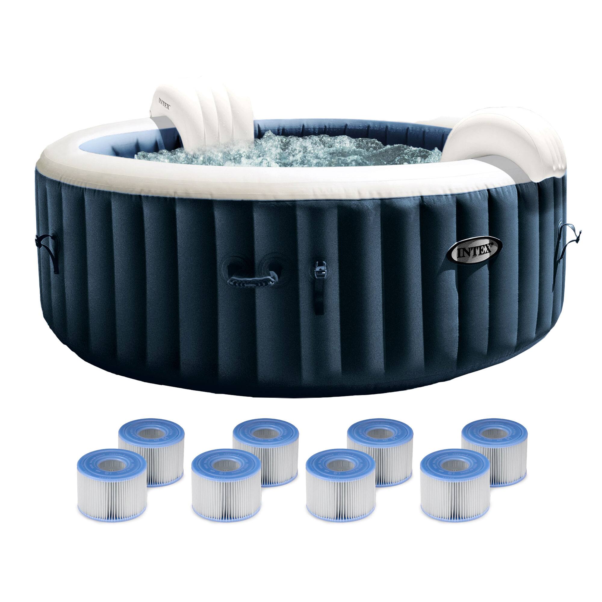 Front. Intex - INTEX PureSpa Plus Inflatable Bubble Jet Hot Tub & Replacement Filters (8 Pack) - Blue.