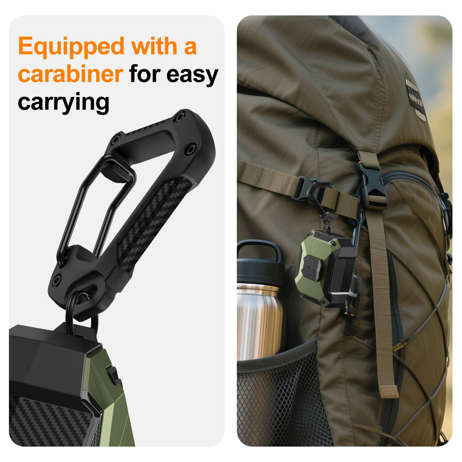 Equipped with a carabiner for easy carrying