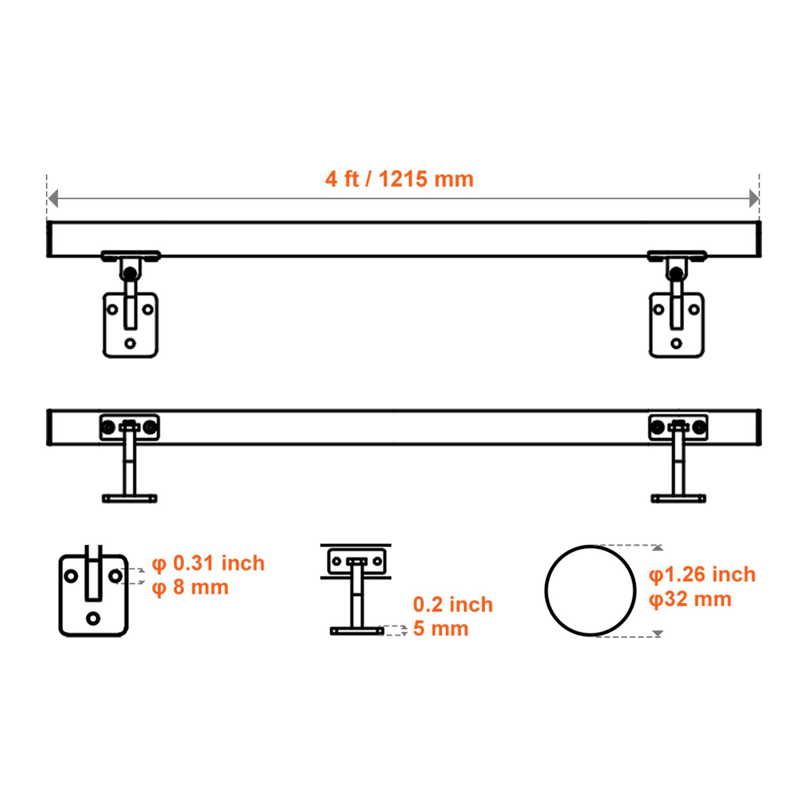 4 ft / 1215 mm

Φ 0.31 inch / 8 mm

0.2 inch / 5 mm

Φ 1.26 inch / 32 mm