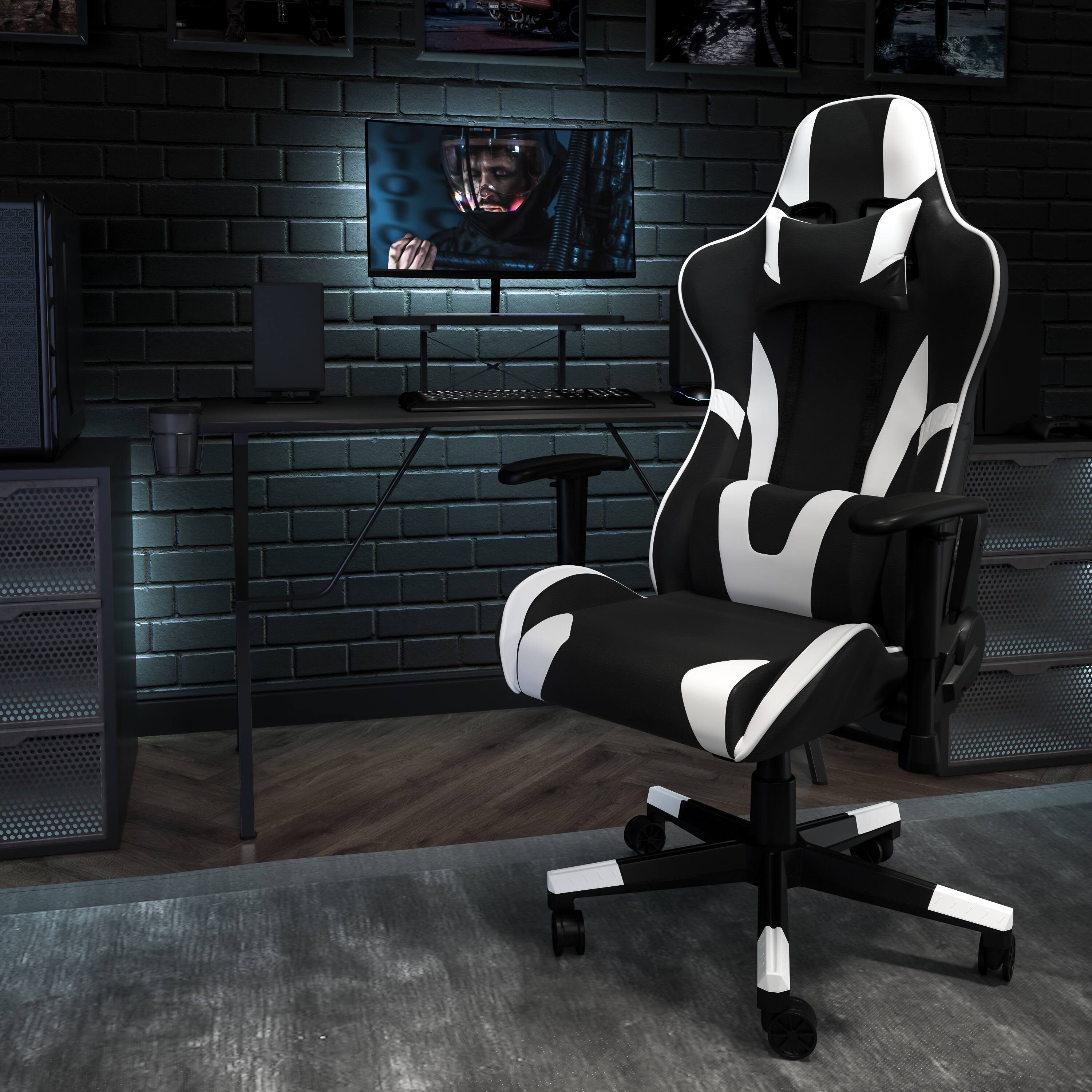Alt View 1. Emma + Oliver - Gaming Desk & Chair Set - Cup Holder, Headphone Hook, and Monitor Stand - Black.