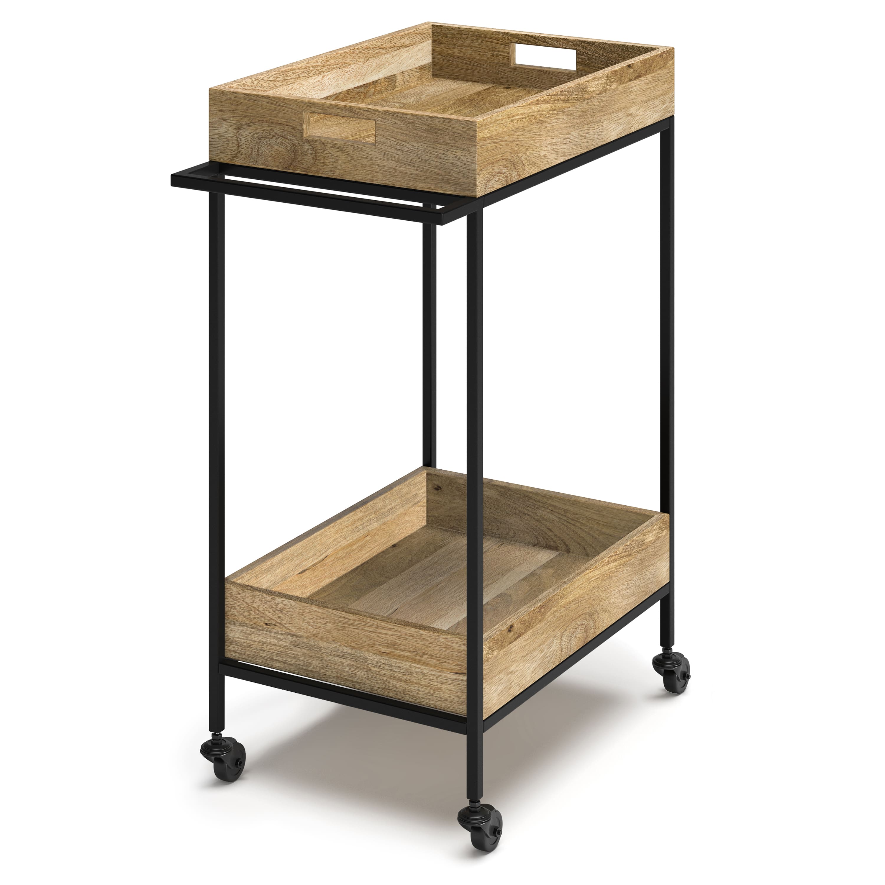 Simpli Home - Simons SOLID MANGO WOOD Industrial Contemporary 24 inch Wide Bar Cart - Natural - Front_Zoom