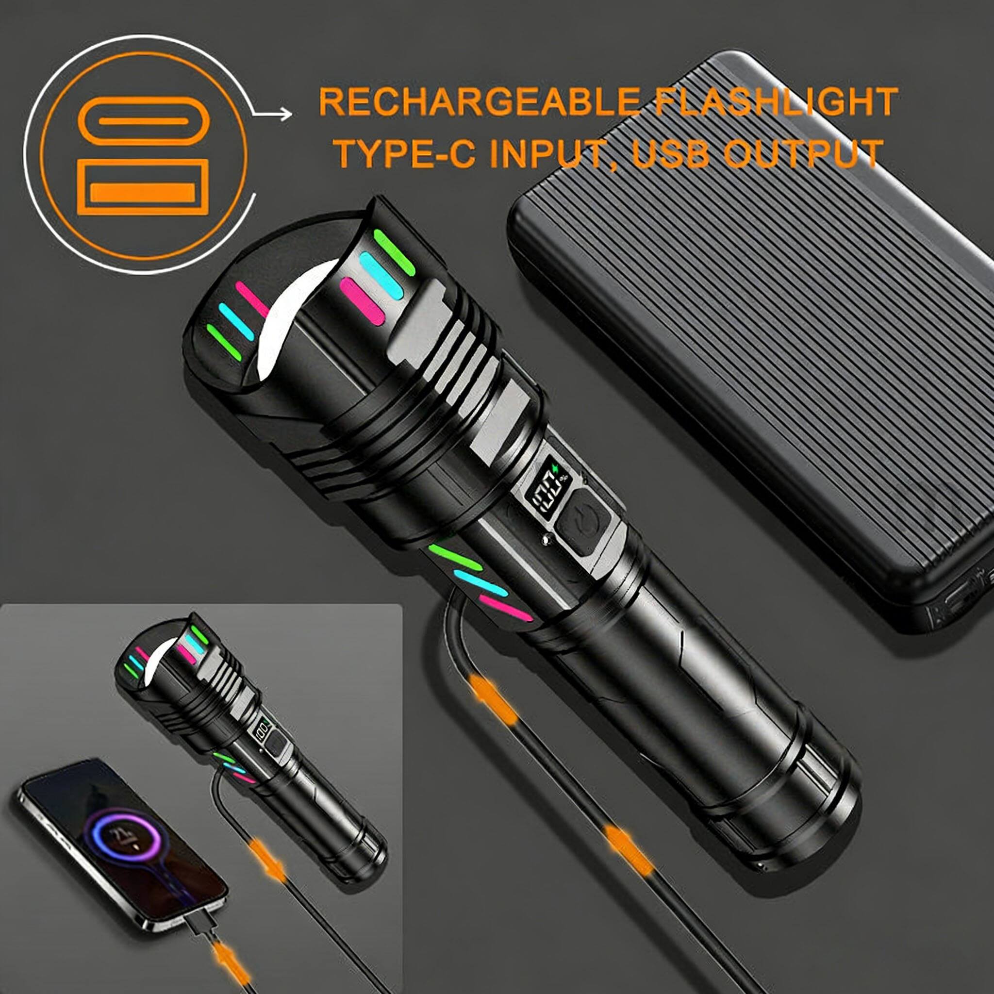 RECHARGEABLE FLASHLIGHT  
TYPE-C INPUT, USB OUTPUT