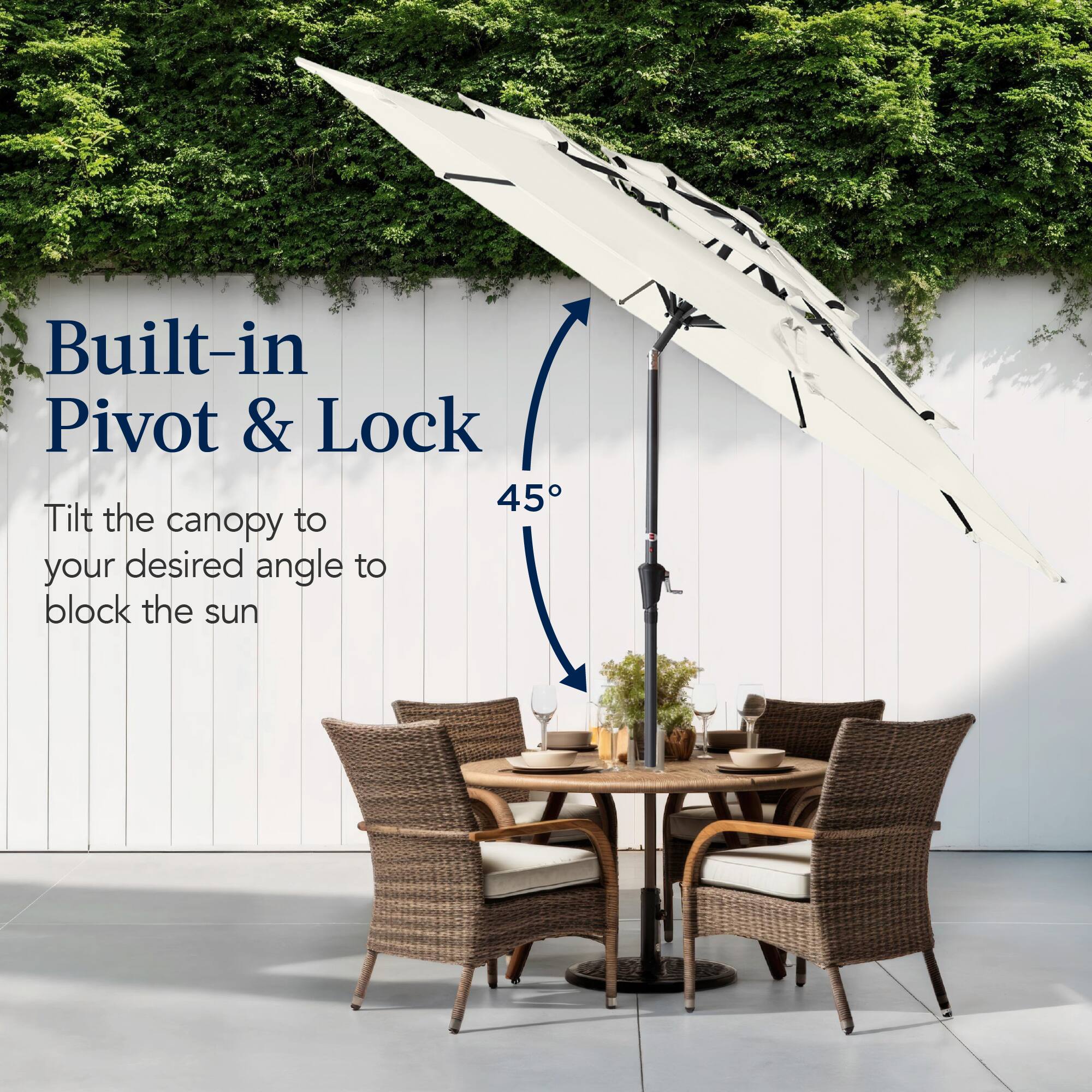 Built-in Pivot & Lock

Tilt the canopy to your desired angle to block the sun.