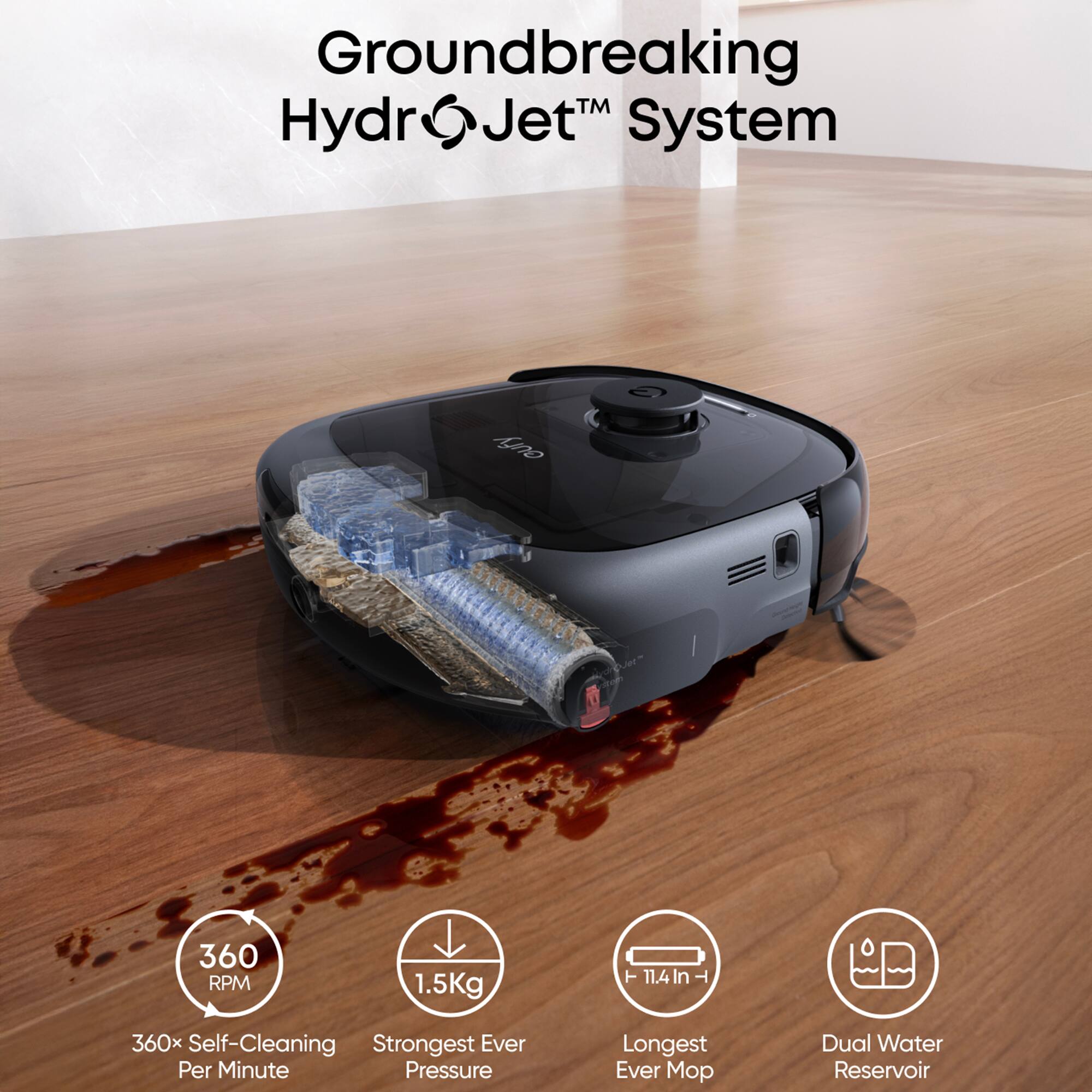Groundbreaking Hydr Jet System: 360 RPM, 1.5Kg, 11.4In T, 360x Self-Cleaning, Strongest Ever, Per Minute Pressure, Longest Ever Mo, Dual Water Reservoir.