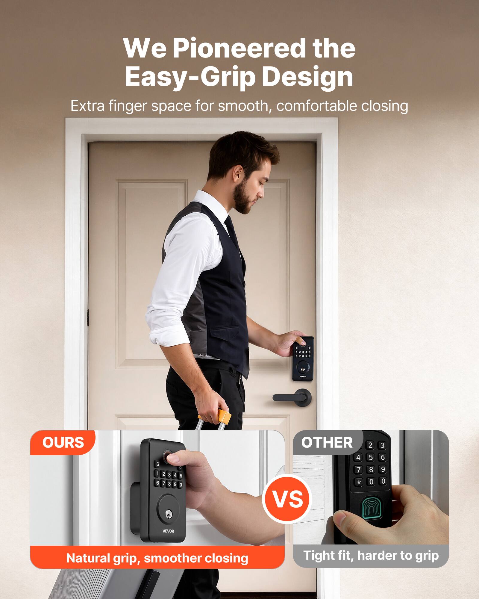 We Pioneered the Easy-Grip Design

Extra finger space for smooth, comfortable closing

OURS
Natural grip, smoother closing

VS

OTHER
Tight fit, harder to grip