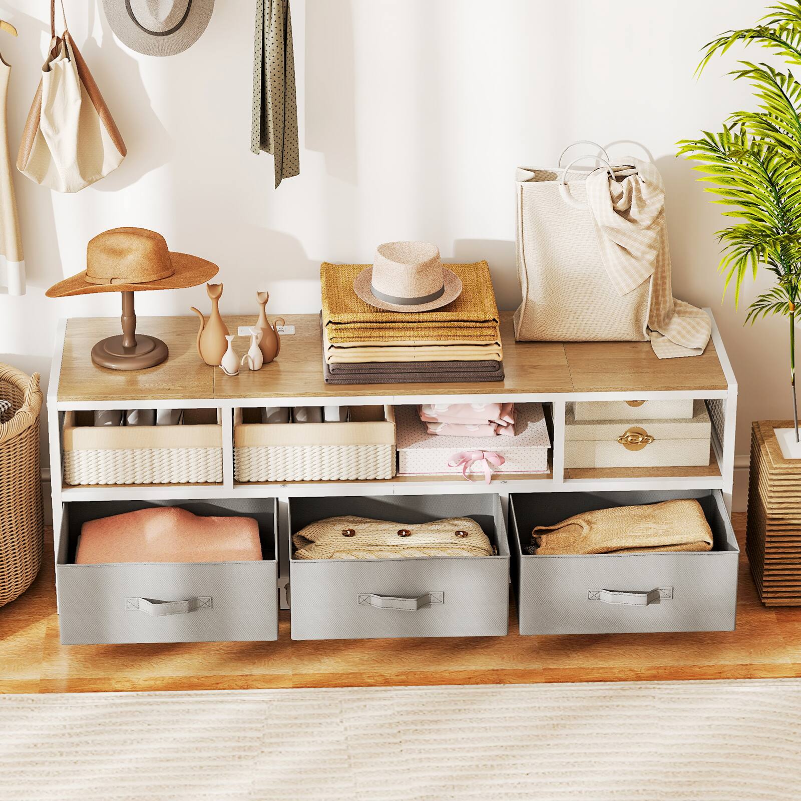 Alt View 1. Gymax - Gymax TV Stand for TVs up to 65'' w/ Power Outlets USB Charging Open Shelf Natural - Natural, Gray, White.