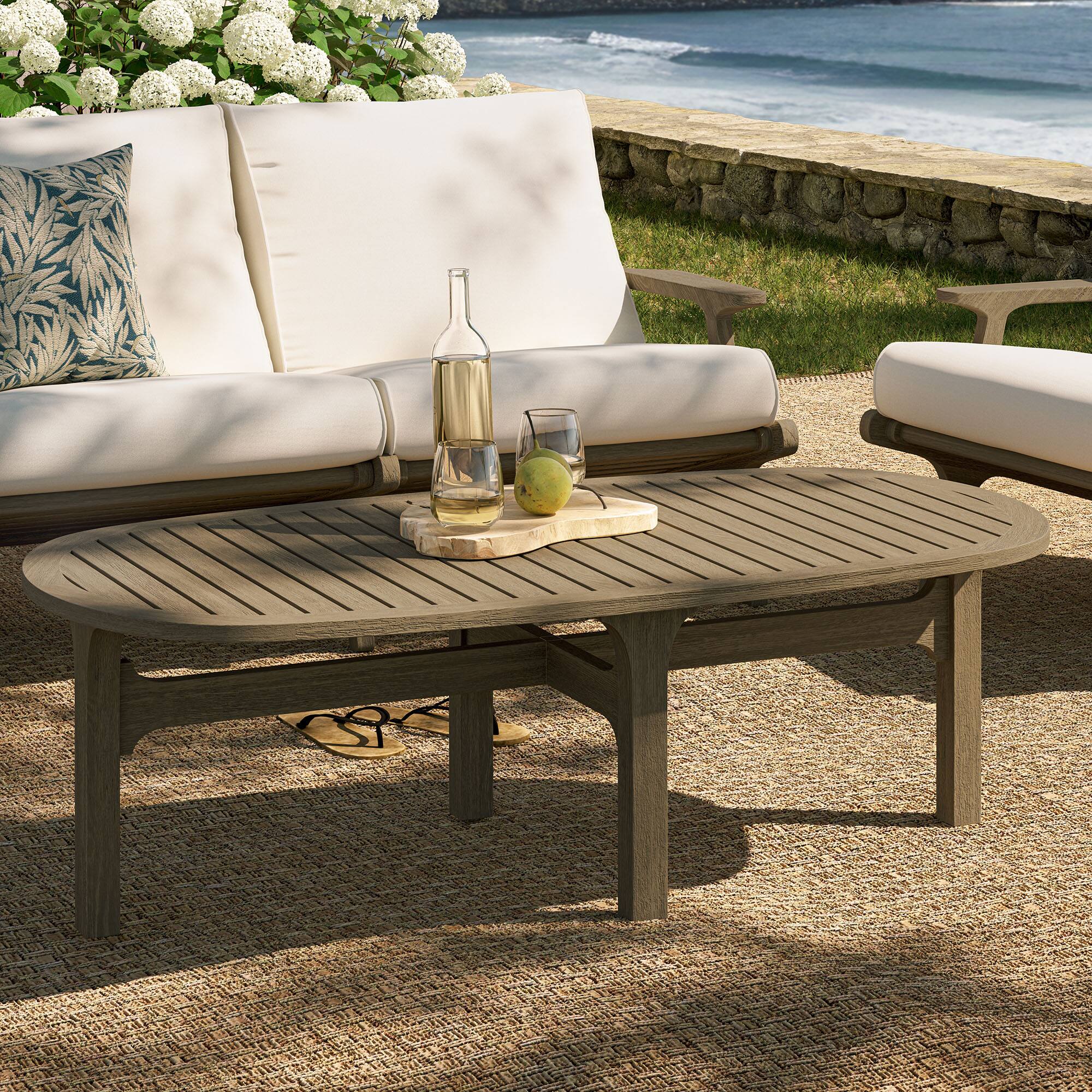 Alt View 10. Modway - Saratoga Oval Outdoor Patio Teak Wood Coffee Table by Modway - Weathered Gray.
