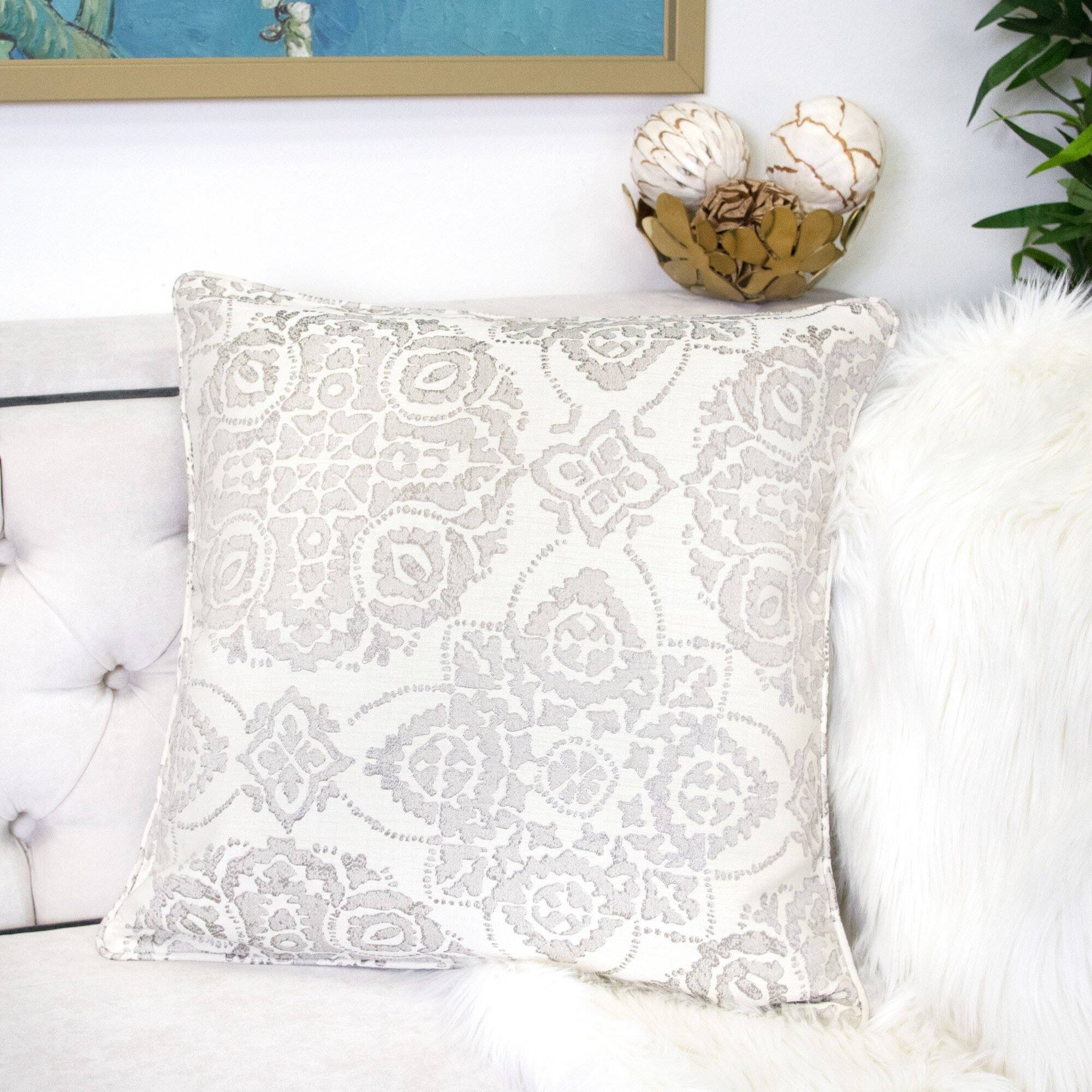 Back. LuXeo - Katlina Indoor/Outdoor Reversible Throw Pillow Color: Cream, Size: 20"x20" - CREAM.