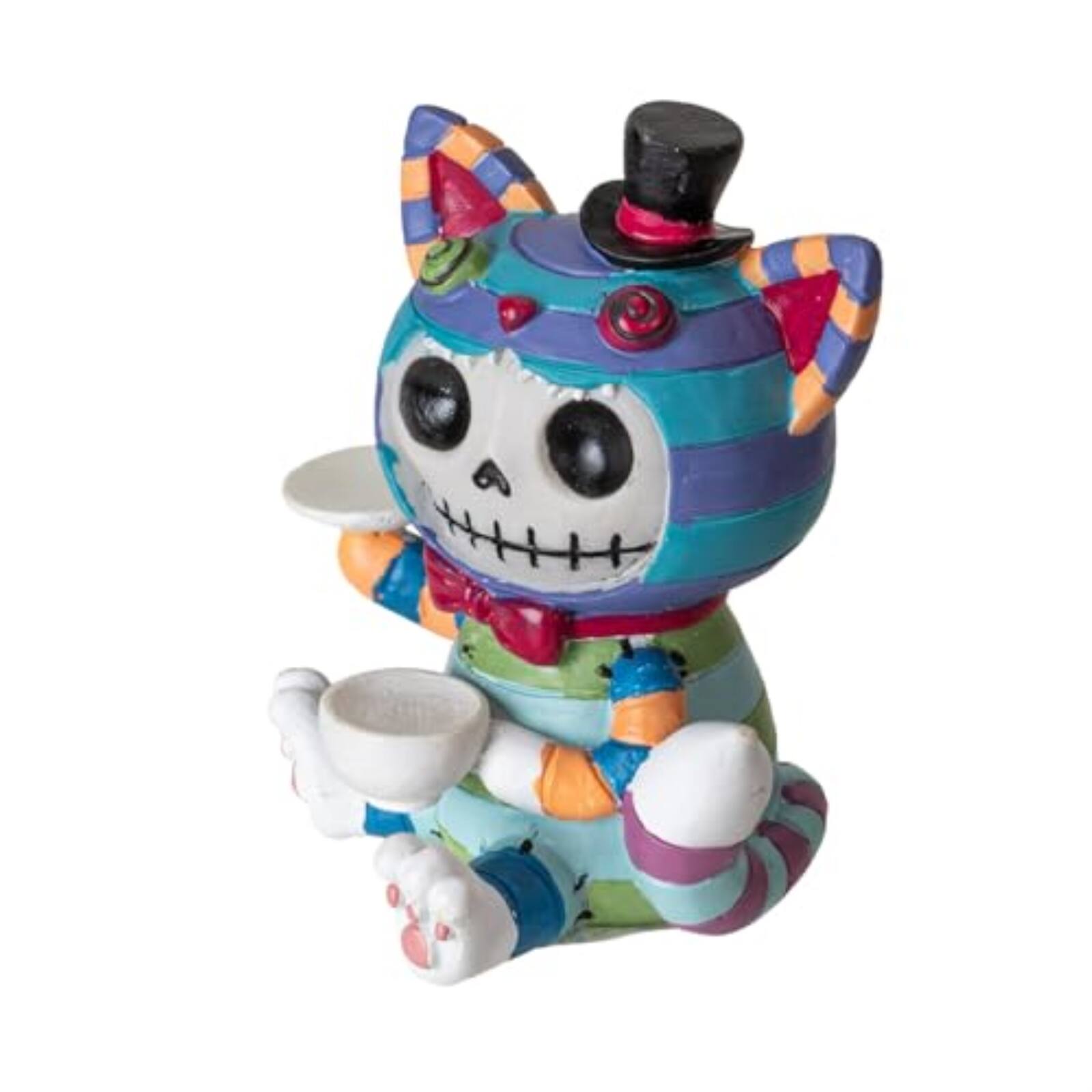 Back. Pacific Trading - Cheshire Cat Furrybones Collectible Figurine Signature Skeleton Figurine in Colorful Cat Costume 3 Tall - Multicolor.