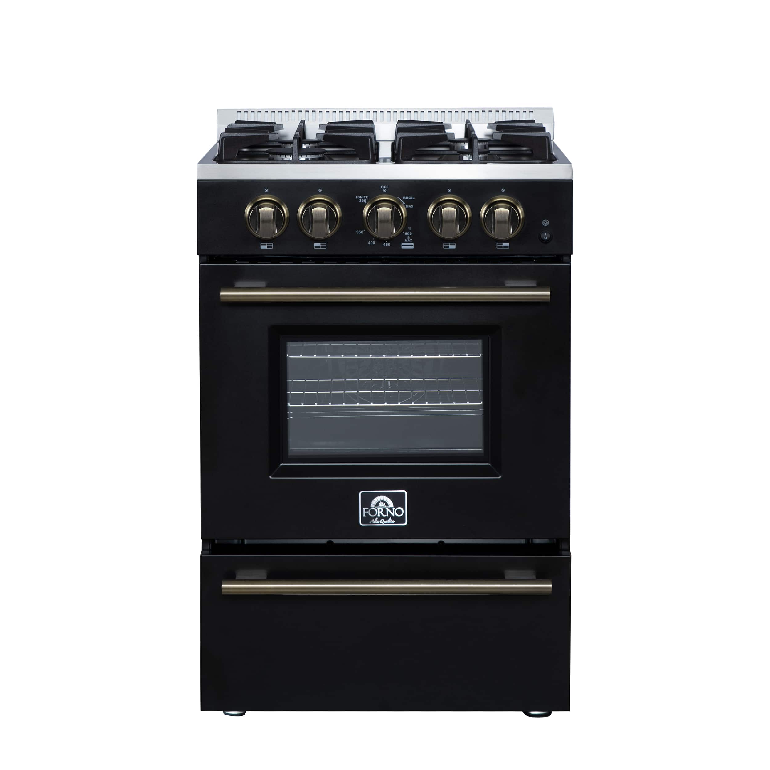 Forno Appliances - Breno 2.3 Cu. Ft. Freestanding Gas Range with Antique Brass Accents - Black - Front_Zoom
