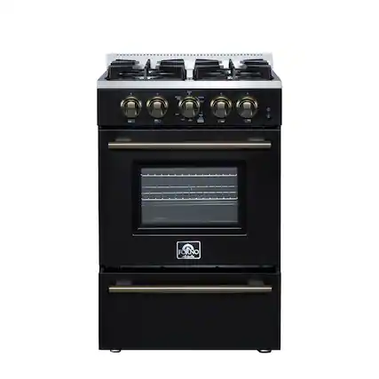 Front. Forno Appliances - Breno 2.3 Cu. Ft. Freestanding Gas Range with Antique Brass Accents - Black.
