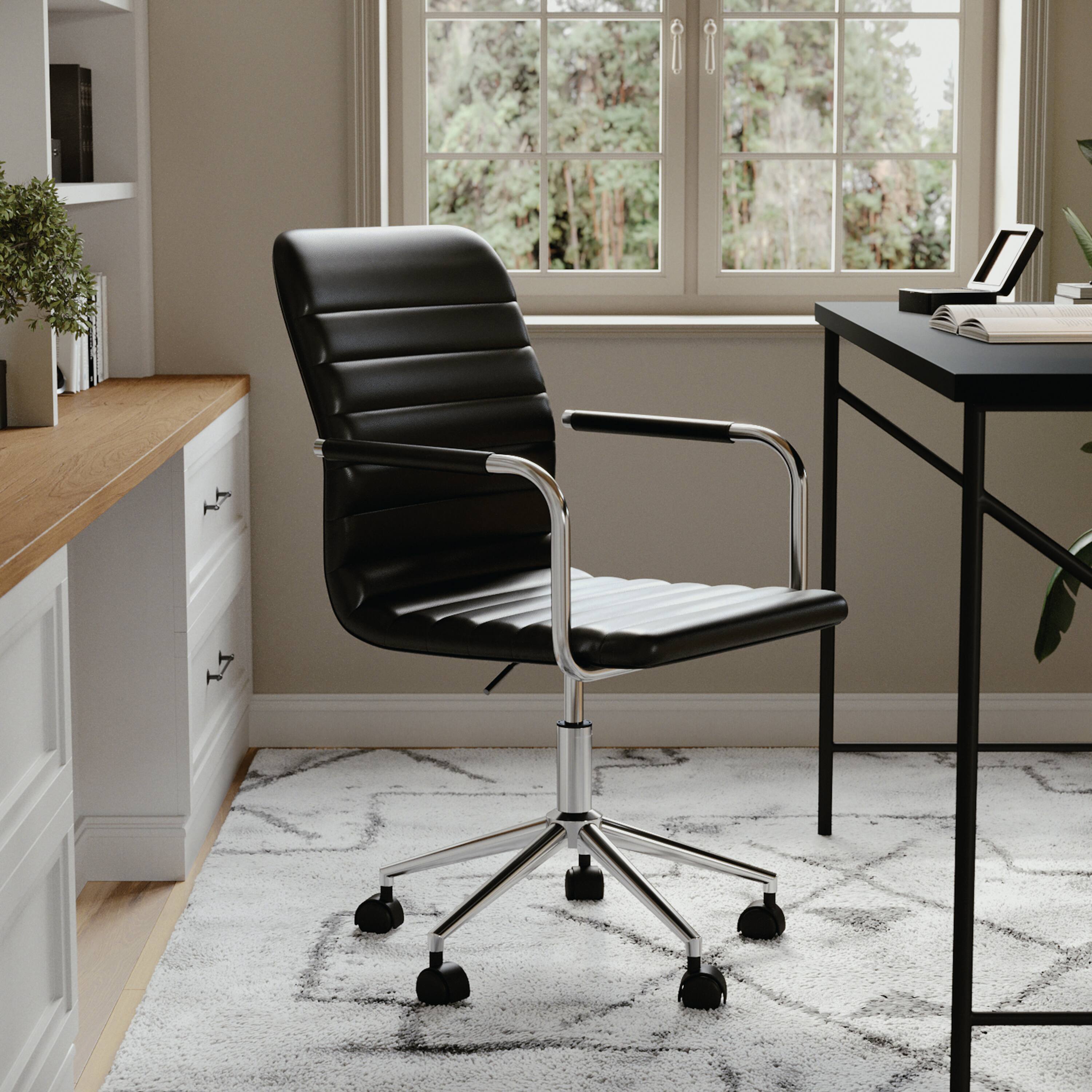 Alt View 14. Martha Stewart - Taytum Faux Leather Office Chair - Black Faux Leather/Polished Nickel.