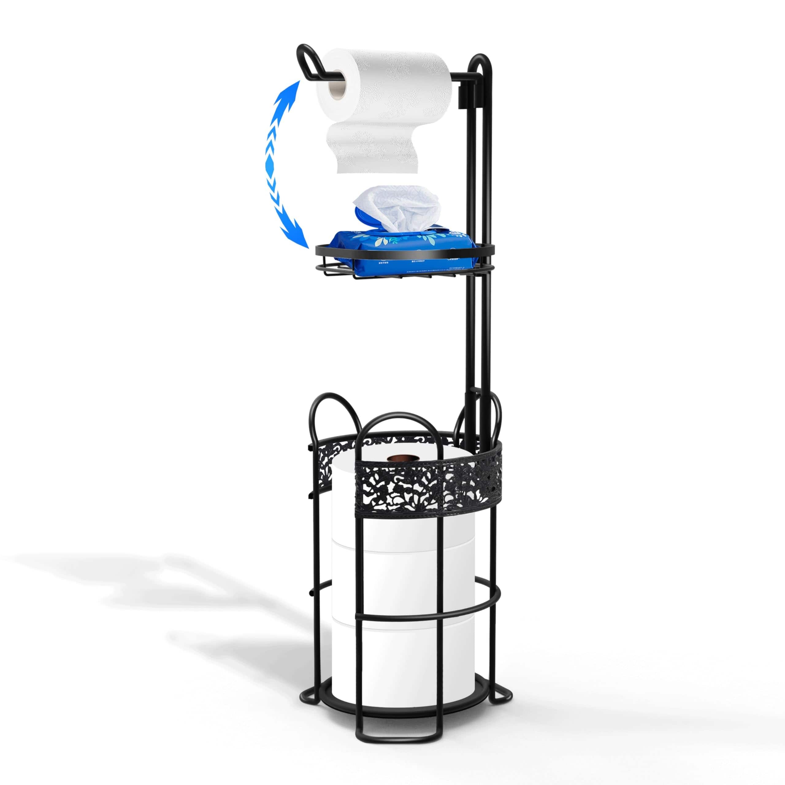 Dazzed Corner - Toilet Paper Holder Stand with Adjustable Shelf & Paper Roll Dispenser - Black