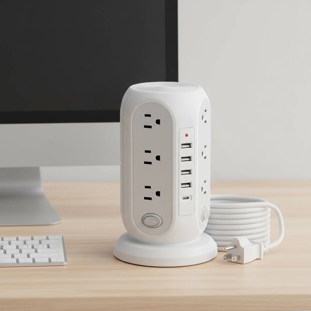 Alt View 1. Dazzed Corner - 16.5FT Power Strip Tower, 12 AC Outlets & 5 USB Ports with Surge Protection - White.