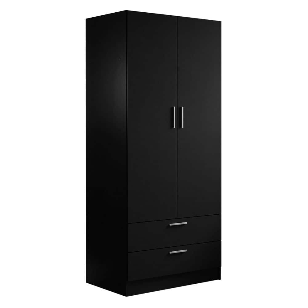 Madesa - 2 Door 2 Drawer Storage Cabinet Wardrobe with Shelf and Hanging Space 31"L - Black