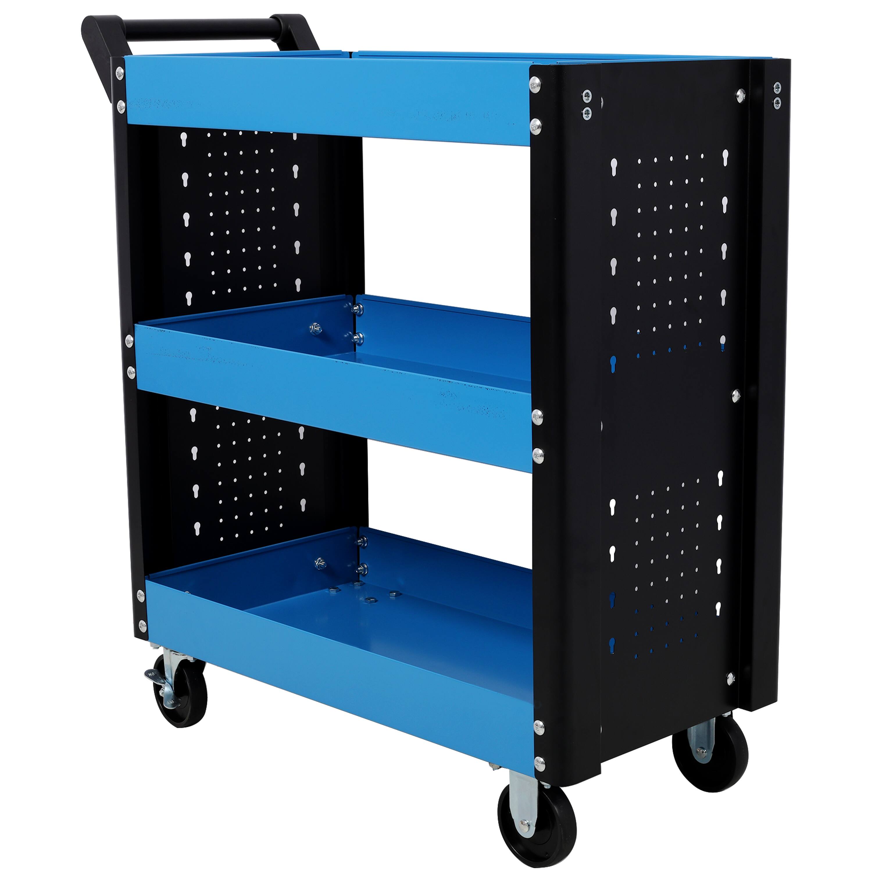 Alt View 1. ELEMENT ACE - 3-Tier Rolling Tool Cart on Wheels, Heavy Duty Utility Cart with Pegboard for Repair Shop, Garage, Warehouse - Blue.