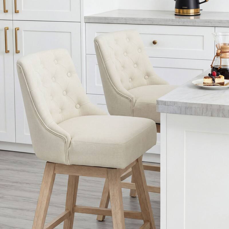 Alt View 1. Dyonery - Dyonery 2 pcs modern style bar stool, 36-inch high bar, retro diamond buckle design, rotatable,linen，Beige - Beige.