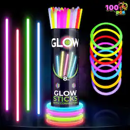 Joyfy - 100Pcs Glow Sticks Bulk 8" Glowsticks, Glow Stick Bracelets Necklaces, Glow in the Dark Party Favors, Easter Christmas - Multicolor