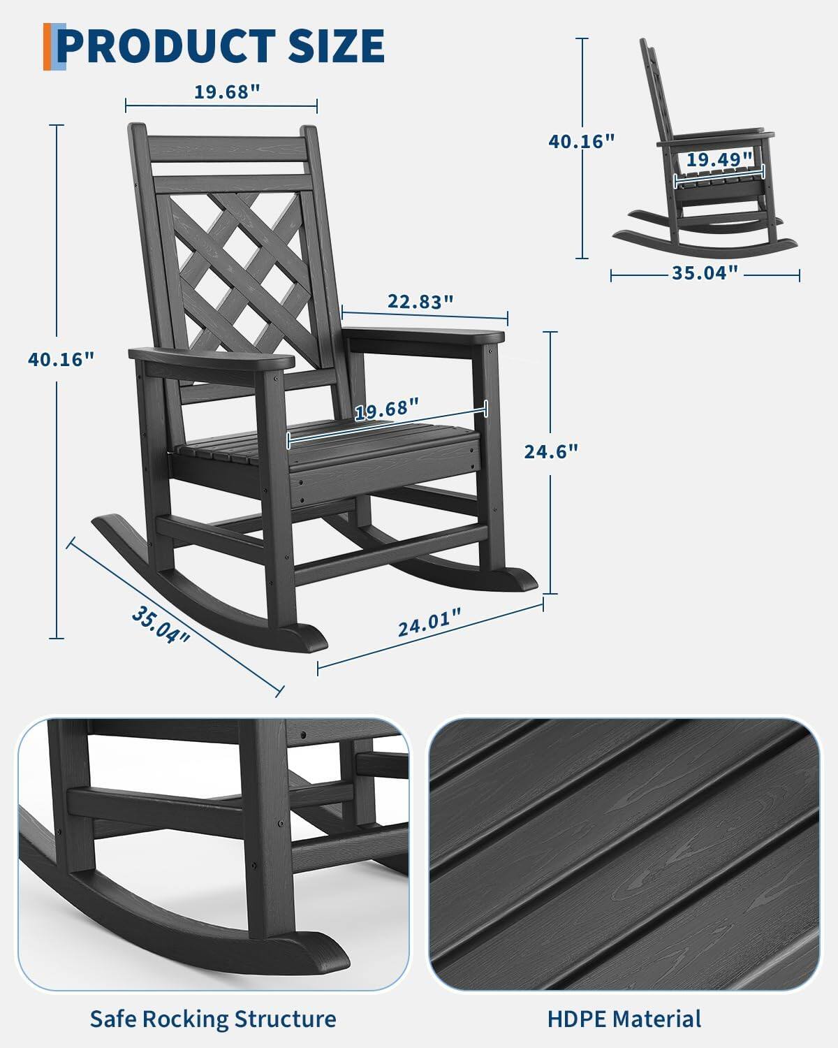 Homhougo Outdoor Rocking Chair Set of 2, Wood Texture Patio Rockers ...