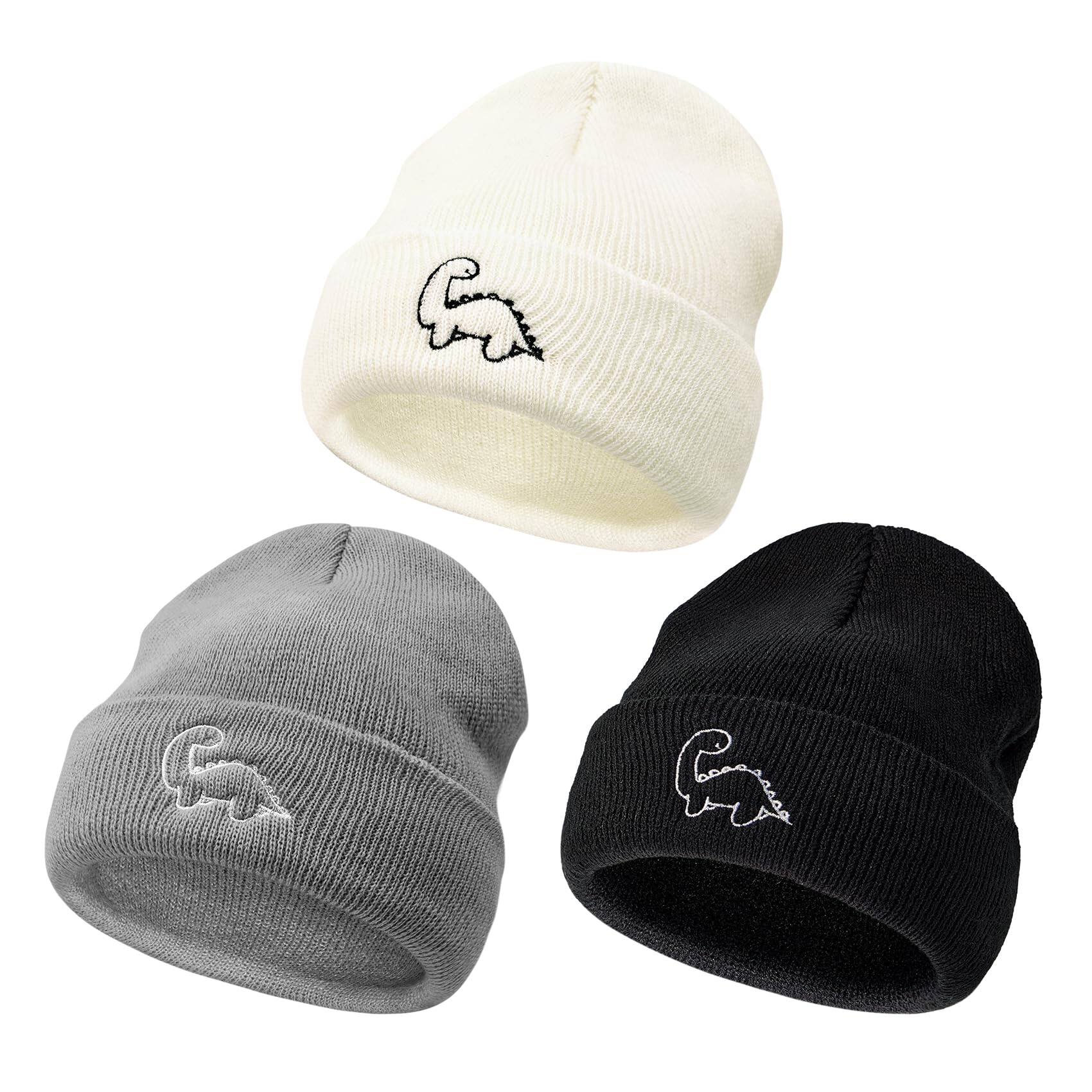 Stylel Star - 3 Pack Unisex Beanie Cute Pattern Winter Hat For Warm Caps Preemie Hats 0-3 Years QUALITY SOFT MATERIAL: Thisbeanie is m - Black & Gray & White-One Size