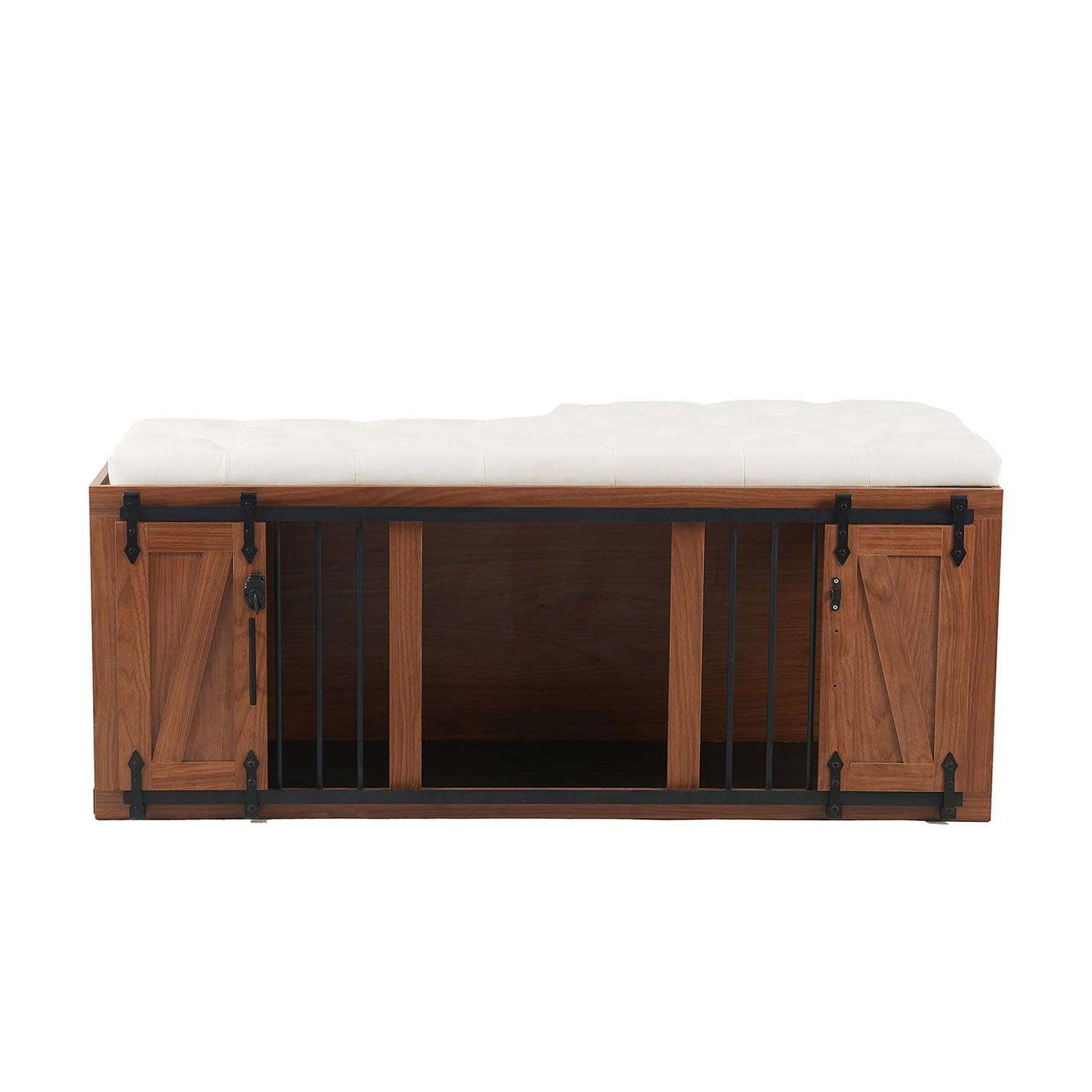 Alt View 1. Pefilos - 56"L Furniture Style Dog Crate with Removable Cushion and Sliding Door, Wood Kennel & Bench Ottoman for Bedrooms.