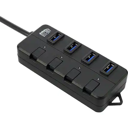 Front. Adesso - Adesso 4-ports USB 3.0 Hub - USB - External - 4 USB Port(s) - 4 USB 3.0 Port(s) - PC, Mac - Black,Gray.