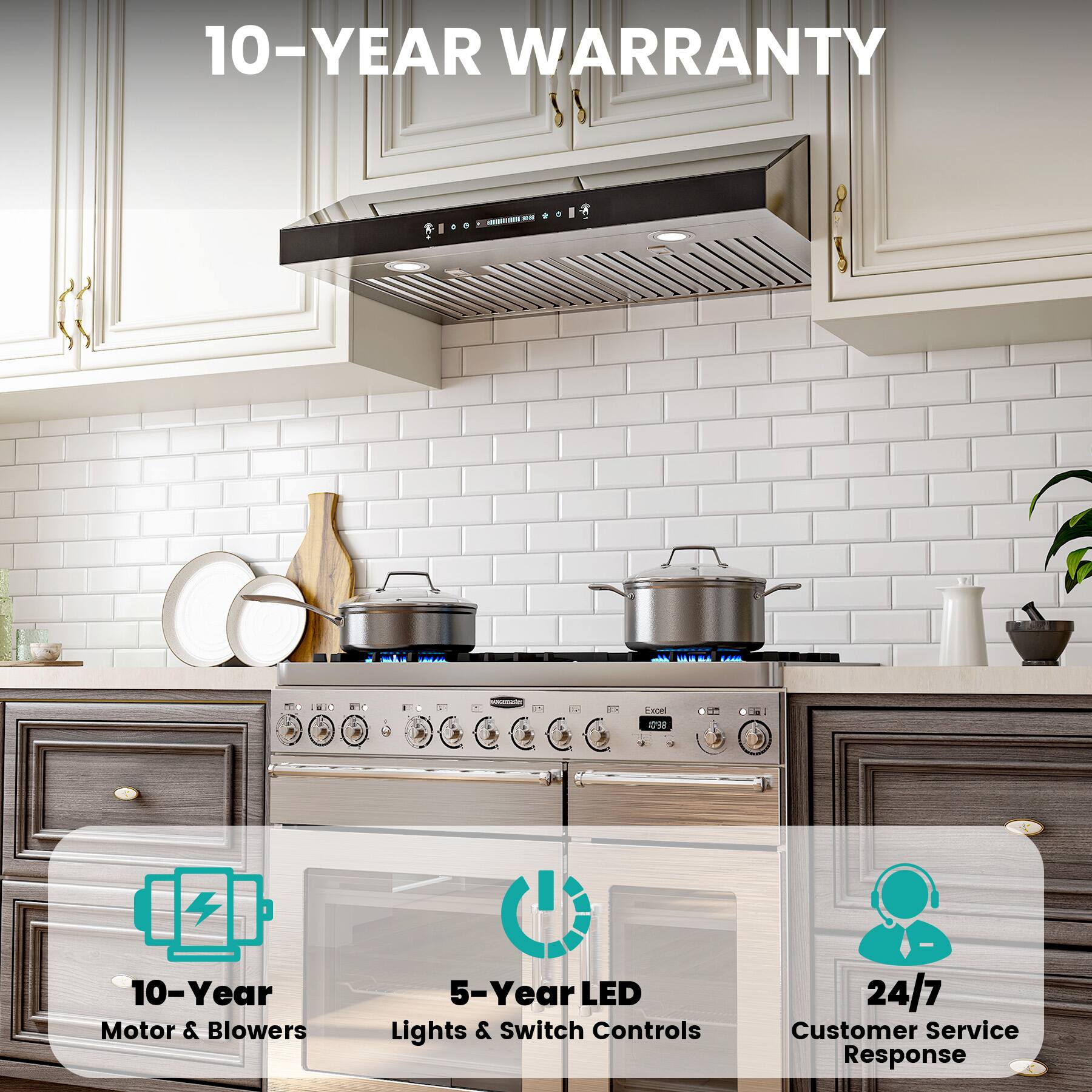 10-YEAR WARRANTY

- 10-Year Motor & Blowers
- 5-Year LED Lights & Switch Controls
- 24/7 Customer Service Response