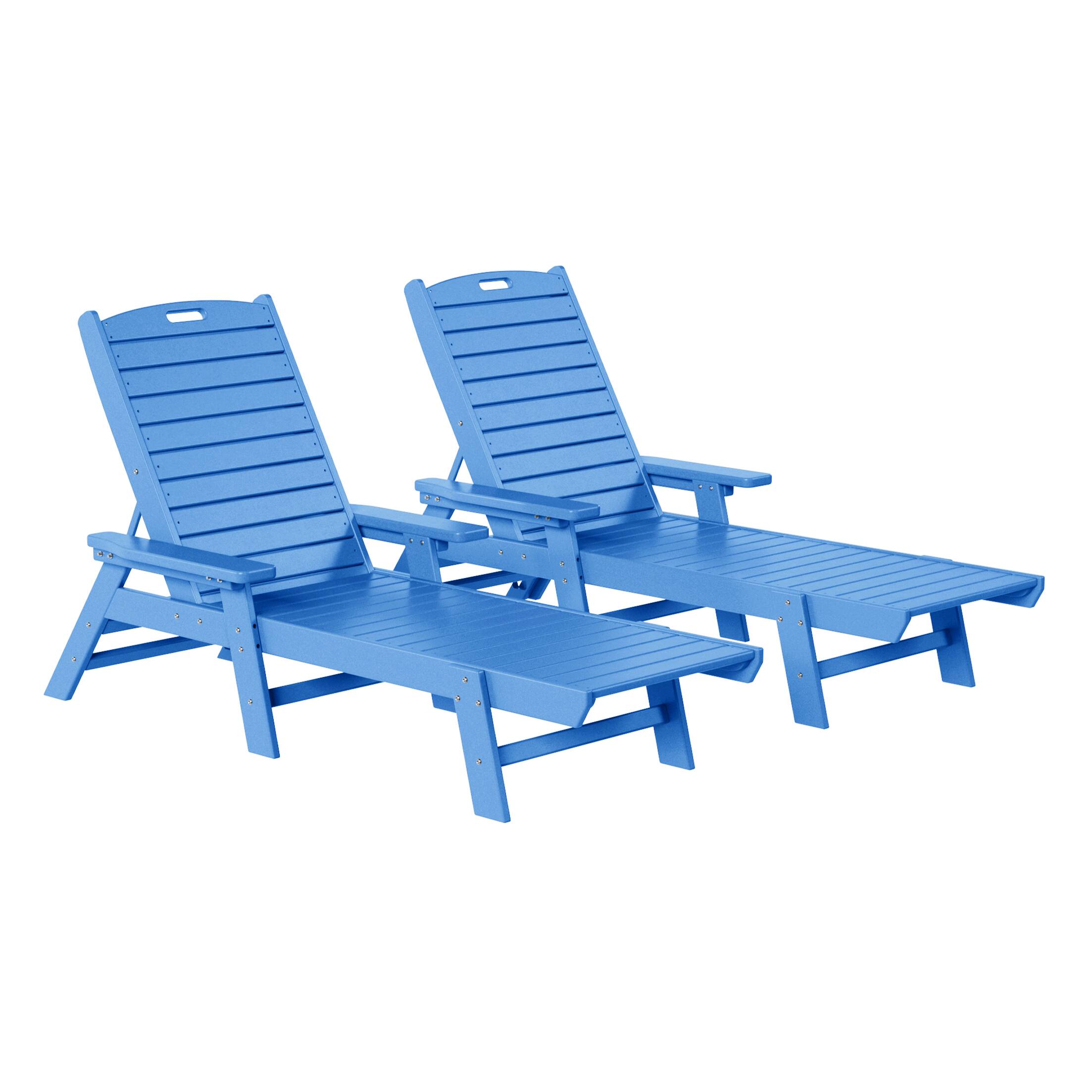 Front. WestinTrends - WestinTrends Malibu Poly Reclining Chaise Lounge (Set Of 2) - Pacific Blue.