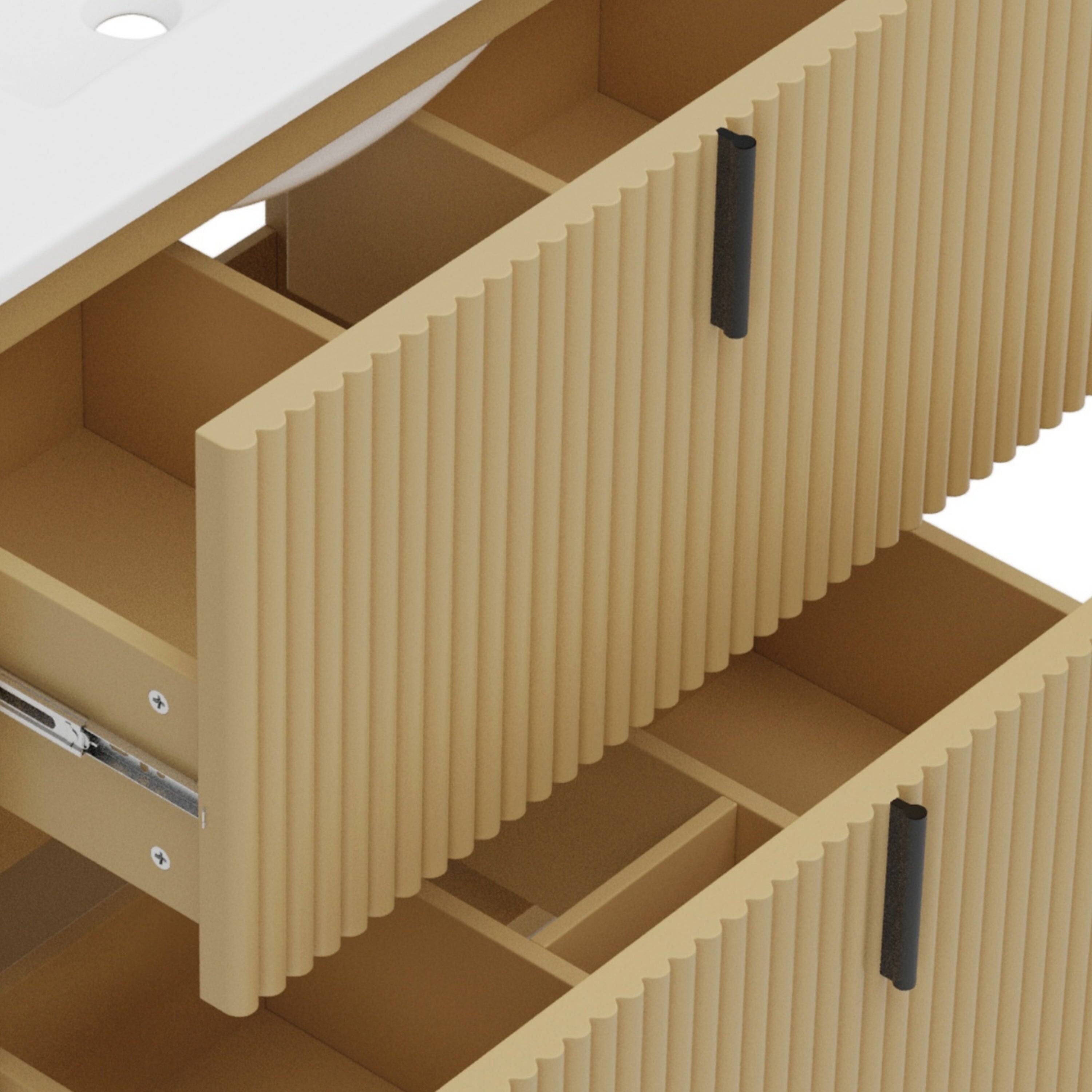 Alt View 9. Boyel Living - 30 Inch Bathroom Vanity with Ceramic Sink Vertical Pulls Full Extension Drawers Soft Close Natural - Natural.