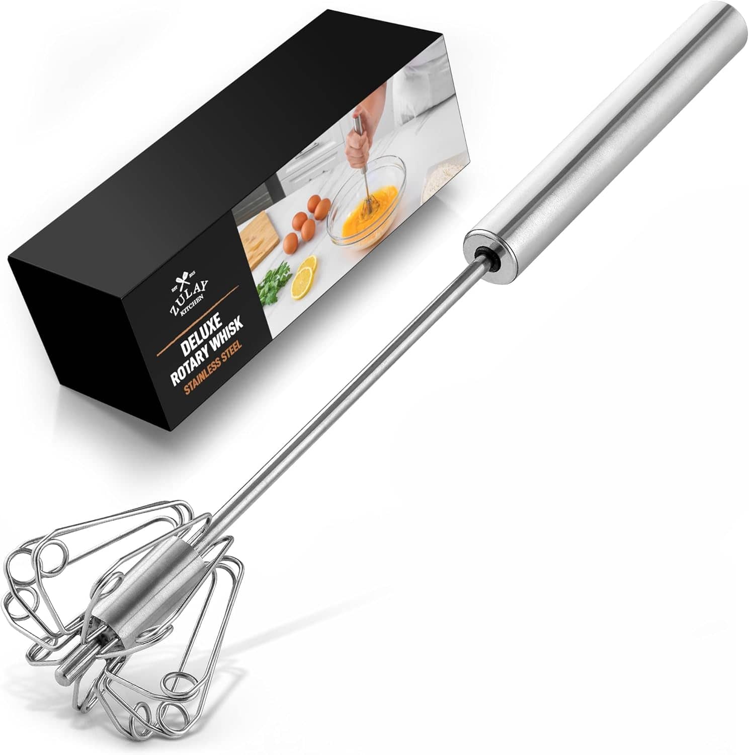 Zulay Kitchen - Push Action Egg Whisk - Silver