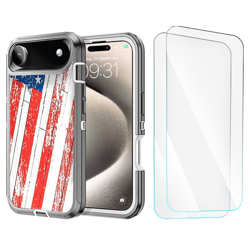 Entronix - iPhone 17 Air Heavy Duty Case Bundle with 2 Clear Screen Protectors - USA Flag
