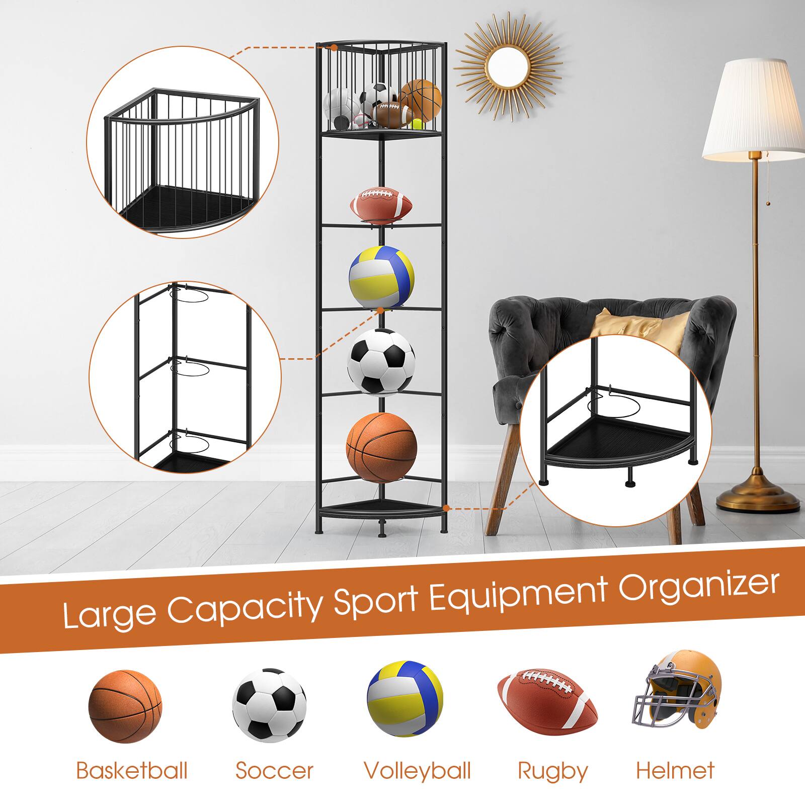 Large Capacity Sport Equipment Organizer

Basketball
Soccer
Volleyball
Rugby
Helmet