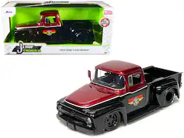 1956 Ford F-100 Pickup Truck "Mickey Thompson Performance Tires & Wheels" Black and Red Metallic 1/24 Model Car by Jada