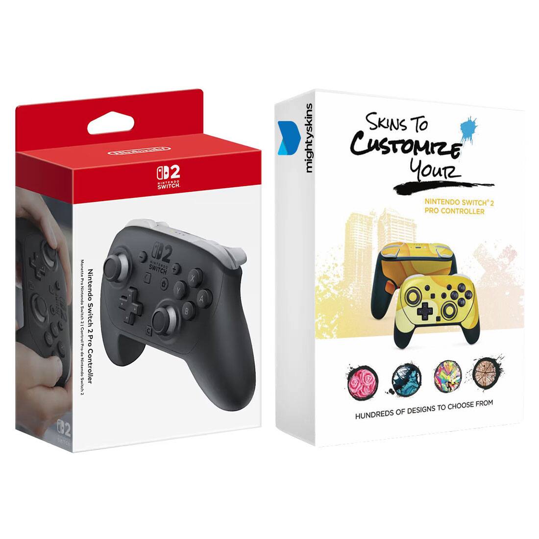 Nintendo - Switch 2 Pro Controller with MightySkins Custom Wrap Bundle - Black